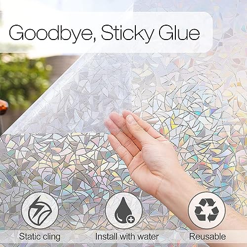 Elton 3D Window Privacy Film, Rainbow, 3D Decorative Window Vinyl, Stained Glass Decals, Static Cling Window Sticker Non-Adhesive - 16X48 Inch - Image 4