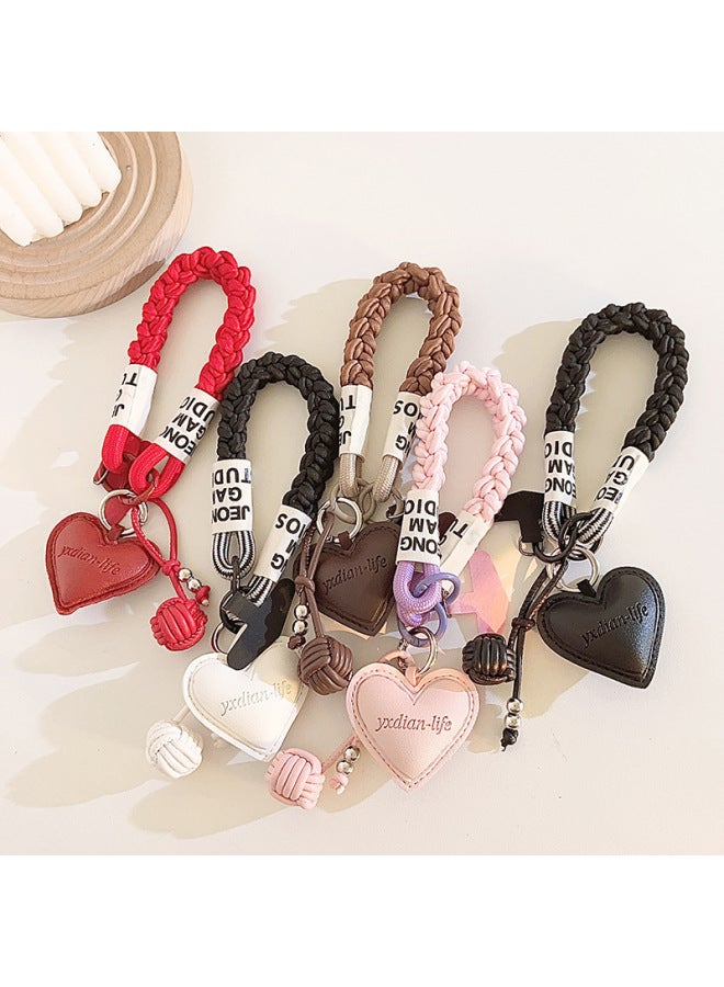 Ins White Leather Ball Love Pendant Mobile Phone Lanyard Bag Hanging Decorations Bold Short Wristband Mobile Phone Universal-Specification:Black Leather Ball Heart+jh55 Black+black Triangle - Image 2