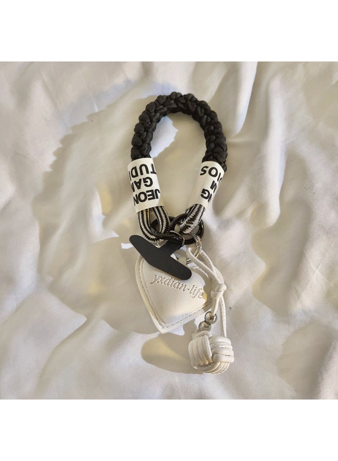 Ins White Leather Ball Love Pendant Mobile Phone Lanyard Bag Hanging Decorations Bold Short Wristband Mobile Phone Universal-Specification:Black Leather Ball Heart+jh55 Black+black Triangle - Image 4