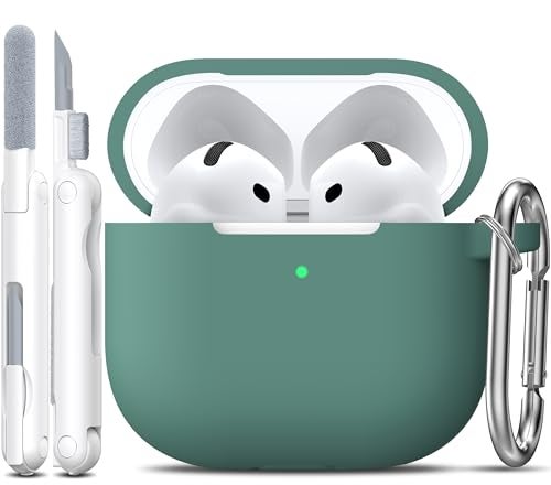 R-fun Rfun for Airpods 4 Case Cover with Cleaner Kit Soft Silicone Case with Keychain Full Protective Cover for Men and Women Compatible with Apple Latest Airpods 4 Pine Green - Image 1