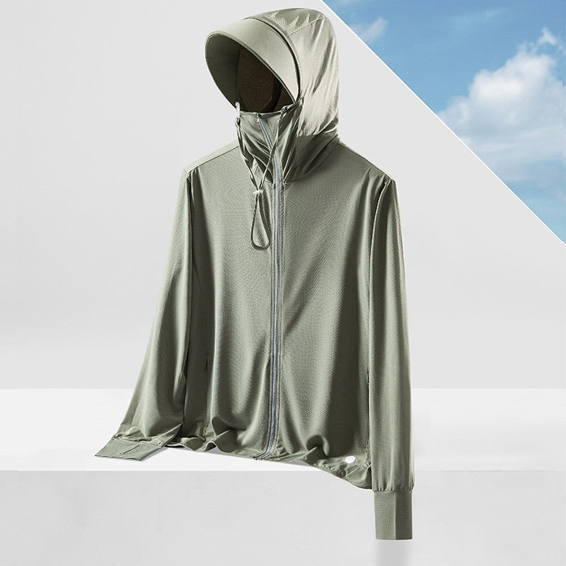 TEXSENDA Outdoor Ice Silk Sun Protection Jacket for Women and Men - UV-Resistant, Breathable, and Lightweight - Men/Silver Green - Image 1