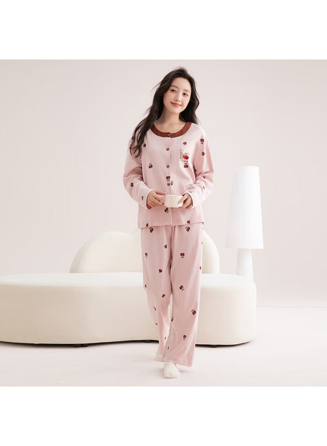 Fenton Fenteng Women's 100% Cotton Anti-static Autumn New Product Color-blocked Round Neck Sweet Cherry Ladies' Home Wear - Image 2