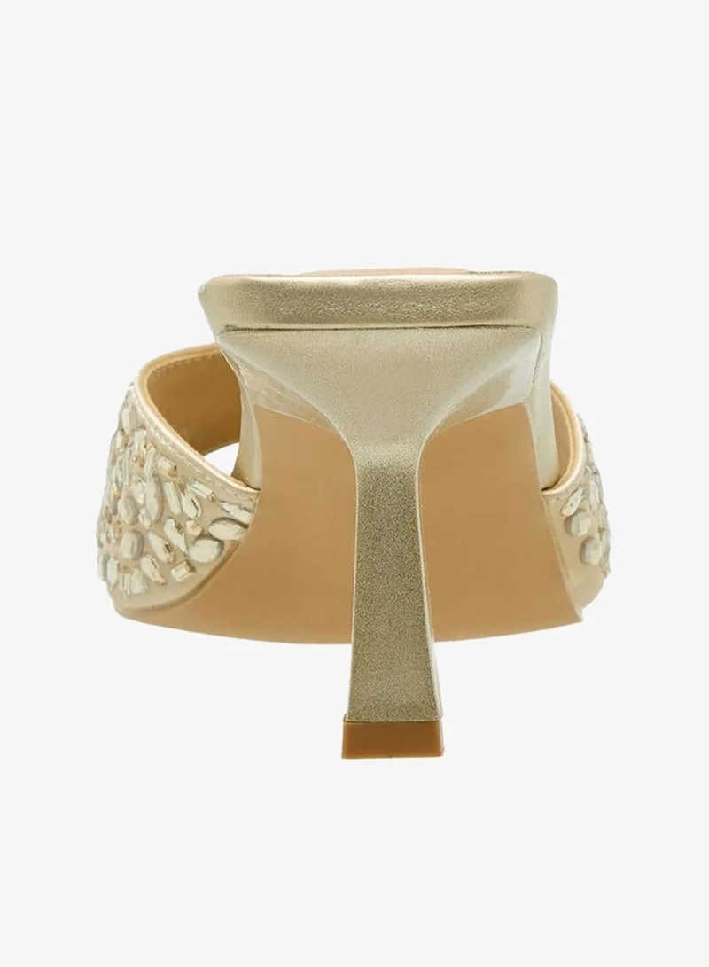 Flora Bella By Shoexpress GOLD Women Embellished Flared Heel Sandals Ramadan Collection for Women | Best Price UAE
