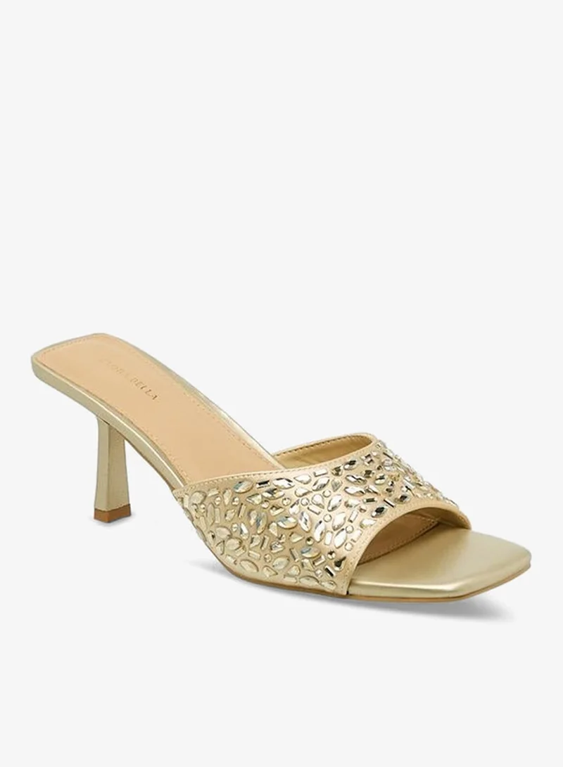 Flora Bella By Shoexpress GOLD Women Embellished Flared Heel Sandals Ramadan Collection for Women | Best Price UAE