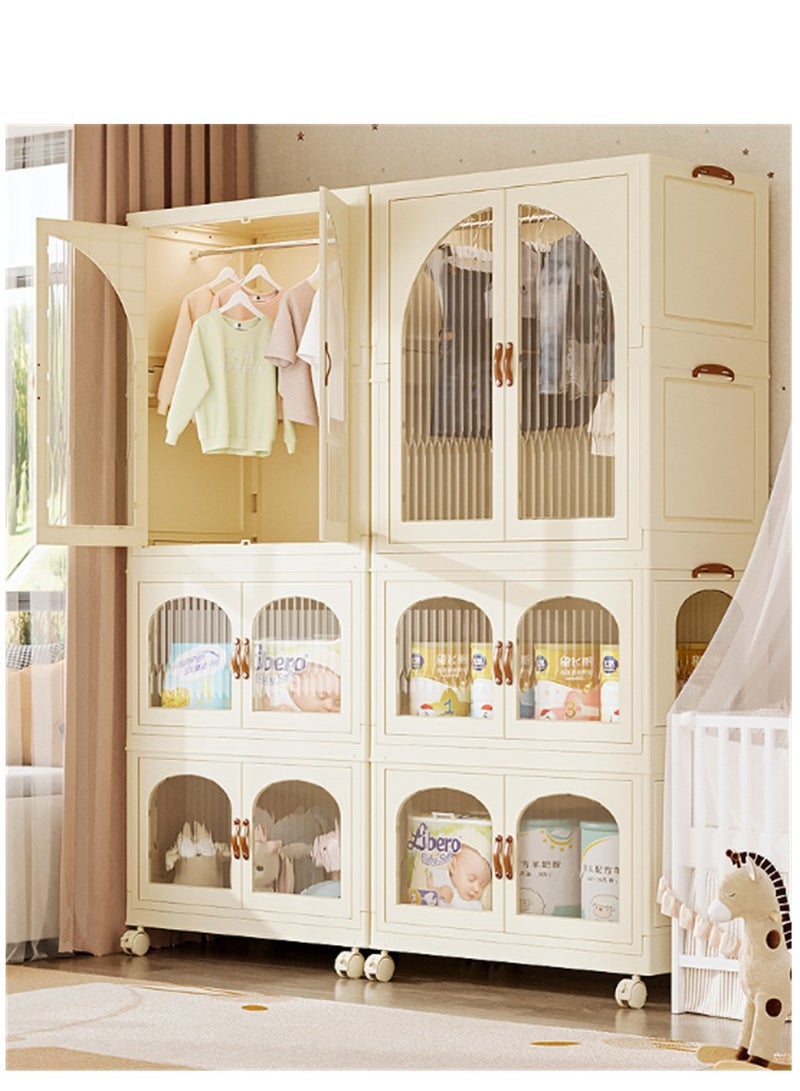 Generic 3 Layer Stackable Closet Wardrobe, Multifunctional Storage Cabinet Clothes Organizer with Door and Wheels, Foldable Plastic Storage Bins Baby Clothes Cabinet Storage Box for Home Office Kitchen and Bedroom (3 Layer, A＋2B)  - Image 3