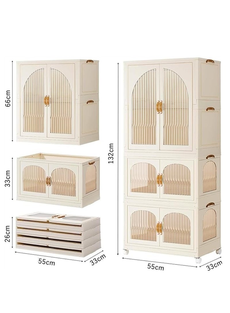 Generic 3 Layer Stackable Closet Wardrobe, Multifunctional Storage Cabinet Clothes Organizer with Door and Wheels, Foldable Plastic Storage Bins Baby Clothes Cabinet Storage Box for Home Office Kitchen and Bedroom (3 Layer, A＋2B)  - Image 5
