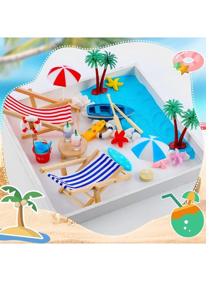 Minatee 25 Pcs Beach Miniature Dollhouse Decoration, Umbrella Palm Chair Miniature Toys Garden Decorations Dollhouse Outdoor Accessories Beach Decorations for DIY Garden Plant Pool(Red, Blue) - Image 4