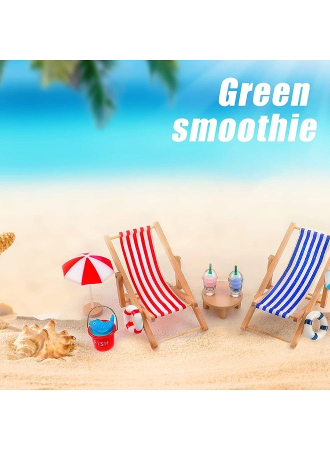 Minatee 25 Pcs Beach Miniature Dollhouse Decoration, Umbrella Palm Chair Miniature Toys Garden Decorations Dollhouse Outdoor Accessories Beach Decorations for DIY Garden Plant Pool(Red, Blue) - Image 3