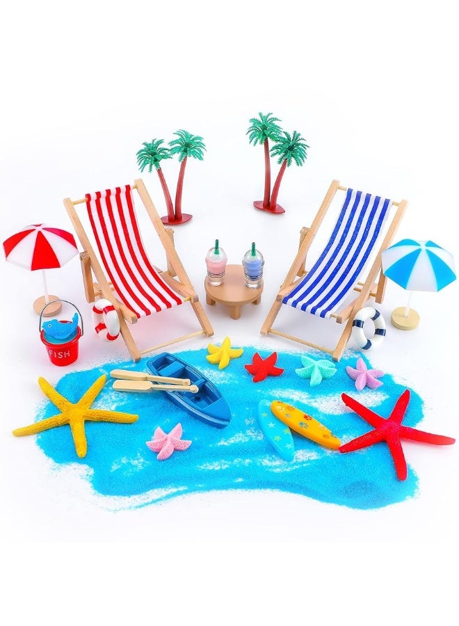 Minatee 25 Pcs Beach Miniature Dollhouse Decoration, Umbrella Palm Chair Miniature Toys Garden Decorations Dollhouse Outdoor Accessories Beach Decorations for DIY Garden Plant Pool(Red, Blue) - Image 1