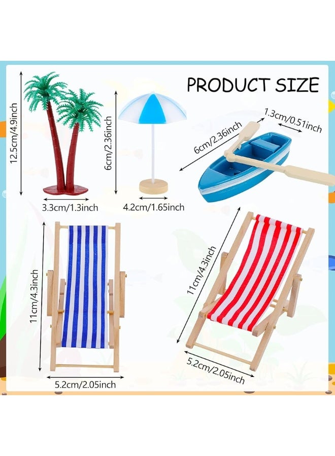 Minatee 25 Pcs Beach Miniature Dollhouse Decoration, Umbrella Palm Chair Miniature Toys Garden Decorations Dollhouse Outdoor Accessories Beach Decorations for DIY Garden Plant Pool(Red, Blue) - Image 2