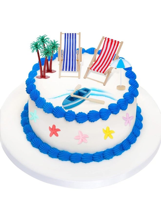 Minatee 25 Pcs Beach Miniature Dollhouse Decoration, Umbrella Palm Chair Miniature Toys Garden Decorations Dollhouse Outdoor Accessories Beach Decorations for DIY Garden Plant Pool(Red, Blue) - Image 5