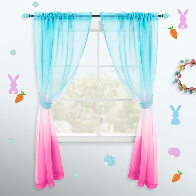 ستائر كوفال الوردية والخضراء لتزيين غرفة نوم الفتيات المراهقات، ستائر شفاف أومبري لغرف الأطفال، زينة مائية ووردية فاتحة 52 × 84 بوصة طول