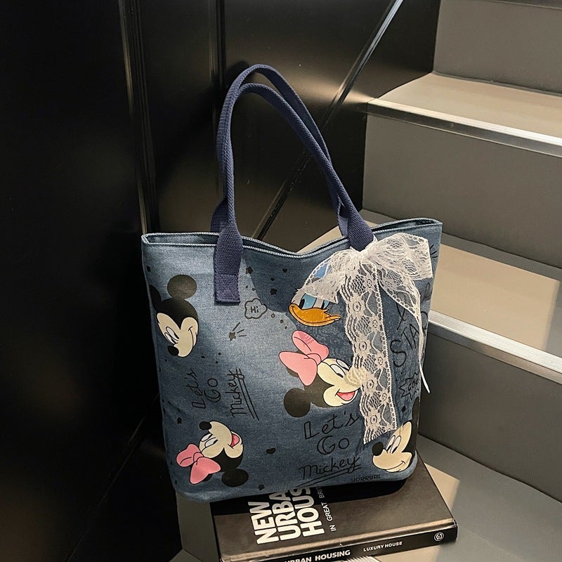 Japanese Denim Bag Large Capacity Cartoon Mickey Donald Duck Handbag New Casual Tote Shoulder Bag - Image 3