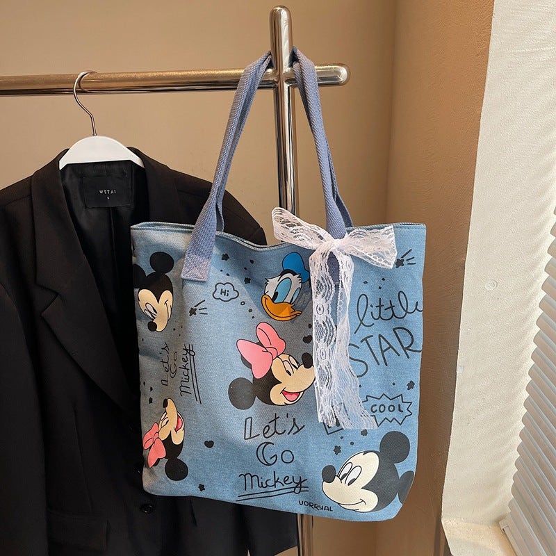 Japanese Denim Bag Large Capacity Cartoon Mickey Donald Duck Handbag New Casual Tote Shoulder Bag - Image 2