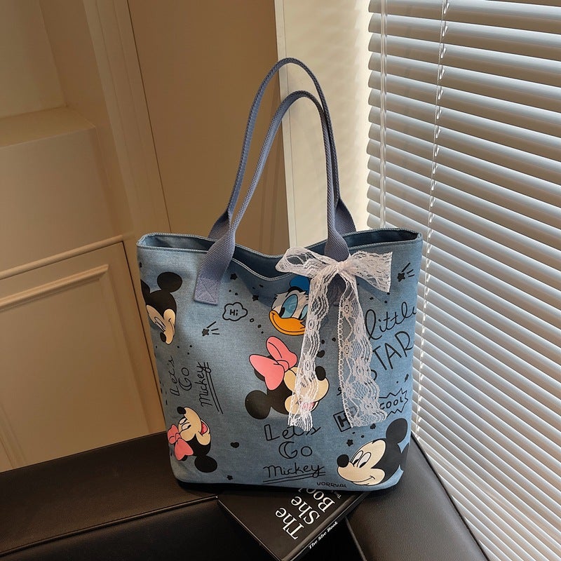 Japanese Denim Bag Large Capacity Cartoon Mickey Donald Duck Handbag New Casual Tote Shoulder Bag - Image 5