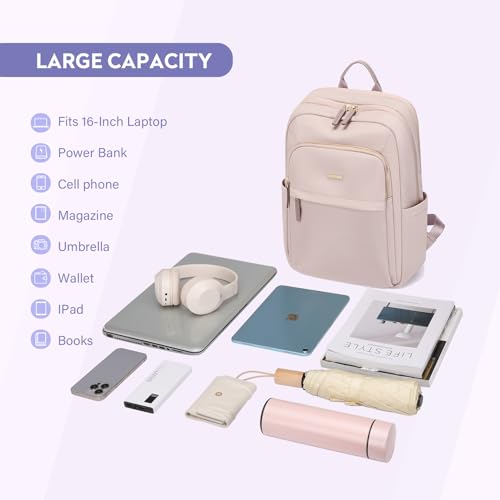 GOLF QUALITY Hiking Travel Backpack for Women Casual Business Weekender Multilayer Laptop Bag,16 Inch,Pink - Image 3