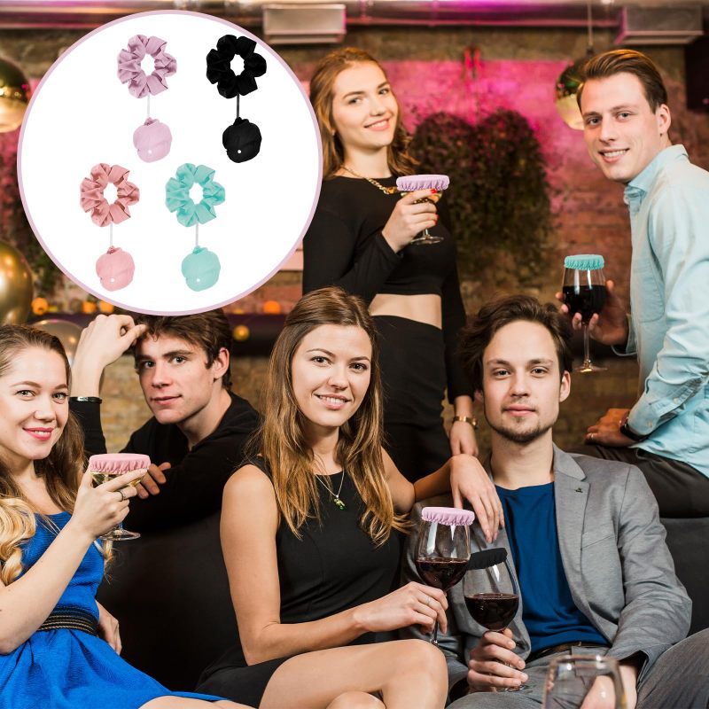 Drink Cover 4-Pack Silicone Scrunchie-Style Cup Protector - Spill Insect Dust Resistant Cup Bracelet for Party Bar Outdoor Gathering Crowded Settings Gift Recipients - Image 4