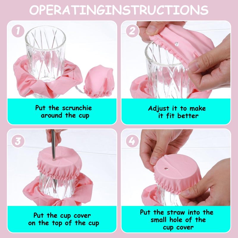 Drink Cover 4-Pack Silicone Scrunchie-Style Cup Protector - Spill Insect Dust Resistant Cup Bracelet for Party Bar Outdoor Gathering Crowded Settings Gift Recipients - Image 5
