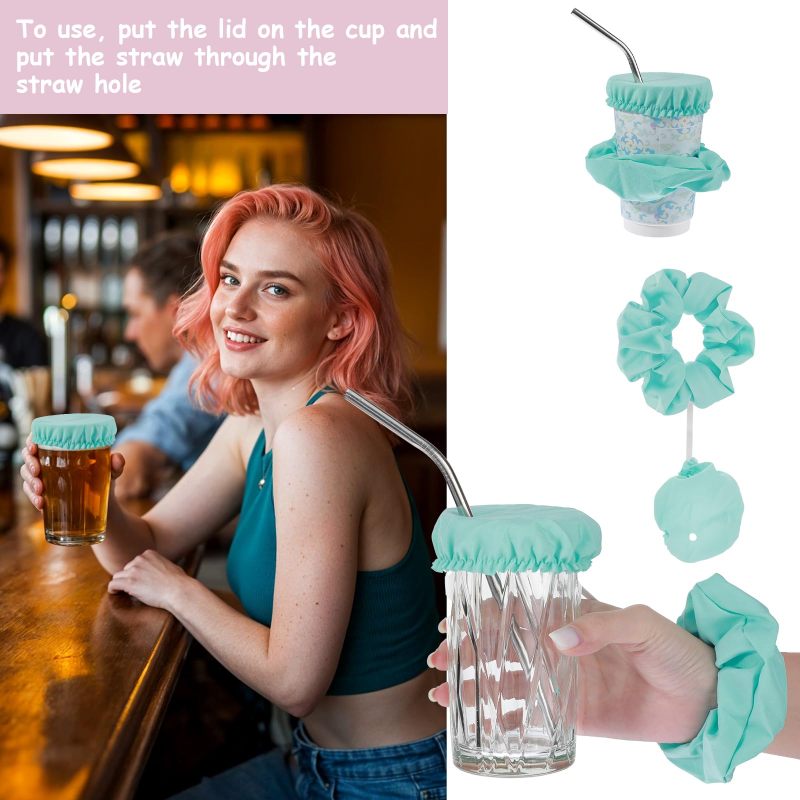 Drink Cover 4-Pack Silicone Scrunchie-Style Cup Protector - Spill Insect Dust Resistant Cup Bracelet for Party Bar Outdoor Gathering Crowded Settings Gift Recipients - Image 3