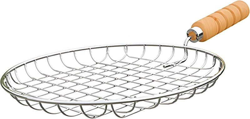 Nohunt Phulka Grill Roaster for Gas Stove, Grill Tawa Jali for Kitchen Cooking, Roti Basket Pulka Pan Roaster Grill with Wood Handle, Papad Jali, Jali Brinjal Roaster (Heavy Steel Wire) - Image 1