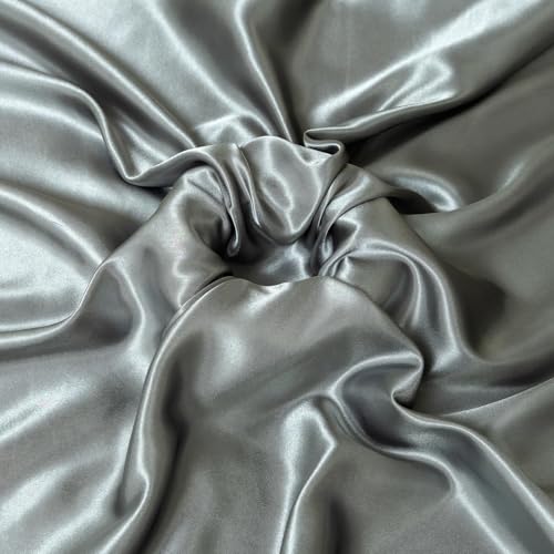 Filloxy Plain Silky Shine Satin Fabric Material for Fashion Design Stitching Multiple Use Includes Dress, Pillow Cover, Designer Cloths, Home Decor Material - 44" Hight (Grey, 1 Meter) - Image 1