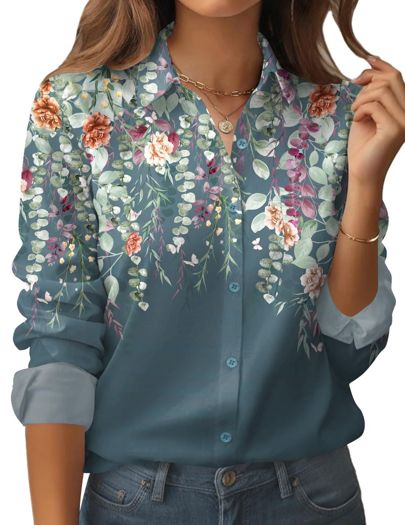 Zeagoo Blouses for Women Button Down Shirts Dressy Casual Boho Long Sleeve Work Tops Business Casual Clothes - Image 1