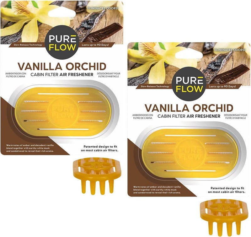Pureflow Cabin Filter Air Freshener with Odor Eliminator - Fits on Most Car, Truck, and SUV Cabin Air Filters - Vanilla Orchid (Pack of 2) - Image 1