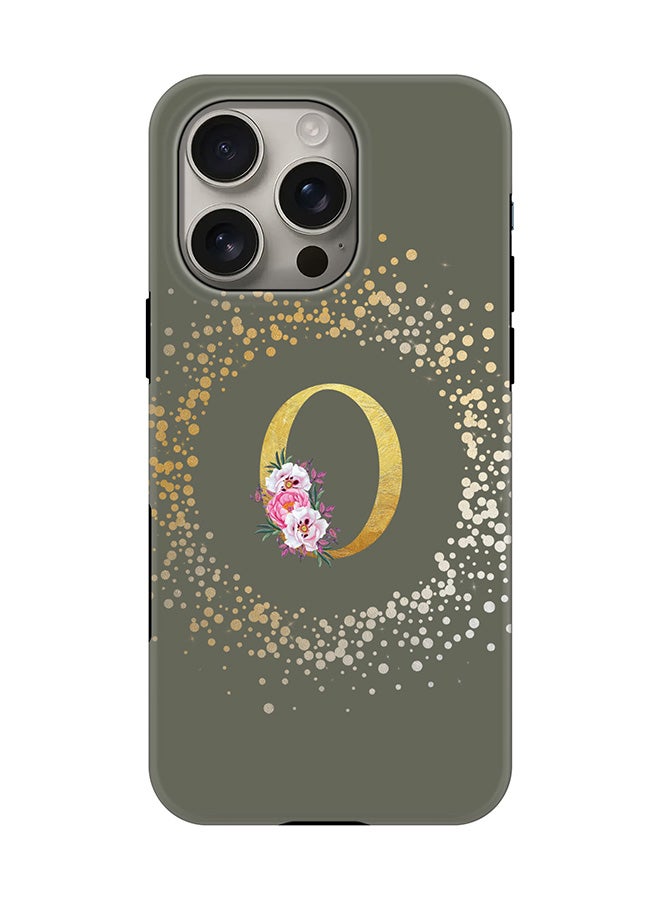 Stylizedd Tough Pro Magnetic Case for iPhone 16 Pro, Dual Layer hybrid PC + TPU Mobile Cover Matte - Custom Monogram Floral - O  (Olive Green )  - Image 1
