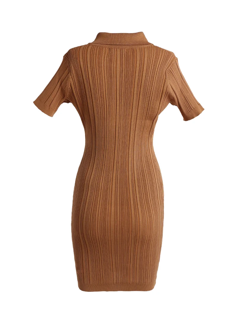 London Rag Camel Collared Bodycon Sweater Dress