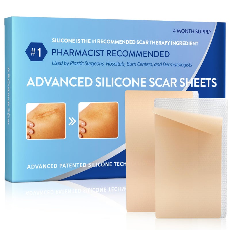 Aroamas Scar Silicone Scar Tape - Medical-Grade Silicone Scar Sheets to Help Improve The Appearance of Scars and Scratch Marks, Reusable for Face & Body [3" x 1.57", 8 Sheets] - Image 1