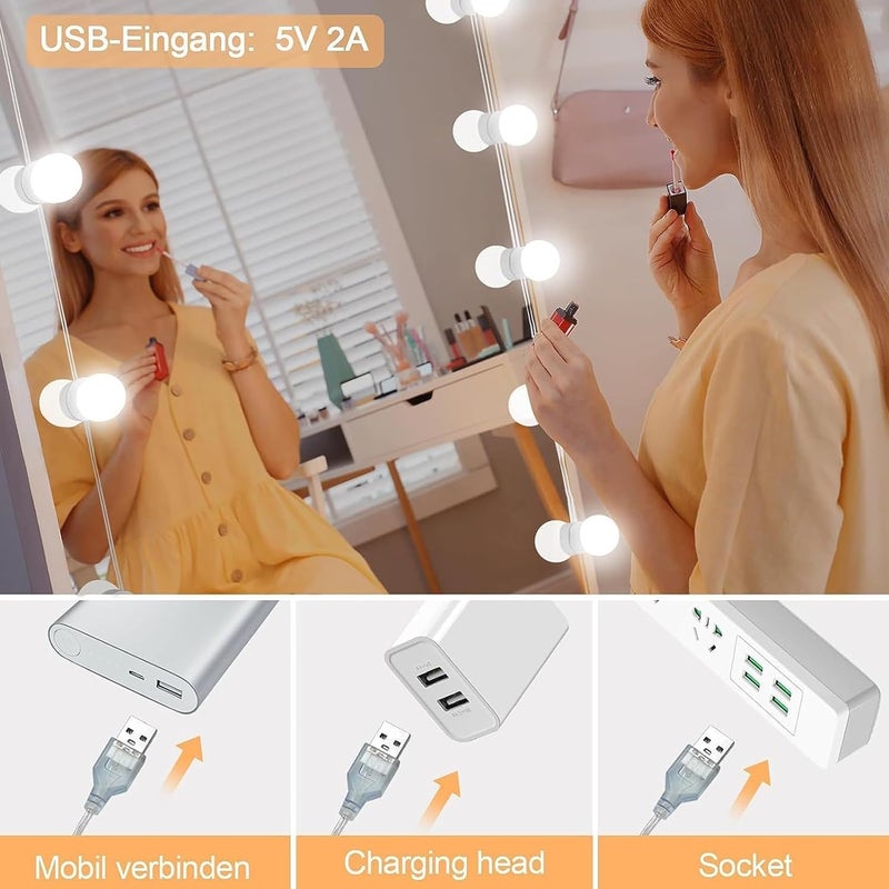 Pretmess Vanity Lights for Mirror, Hollywood Style Vanity Lights with 10 dimmable Bulbs,Adjustable Color & Brightness,USB Cable(No Mirror Include) - Image 4
