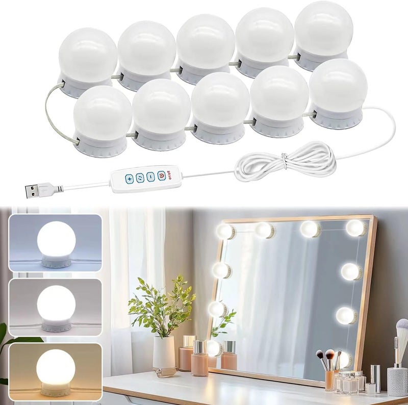 Pretmess Vanity Lights for Mirror, Hollywood Style Vanity Lights with 10 dimmable Bulbs,Adjustable Color & Brightness,USB Cable(No Mirror Include) - Image 1