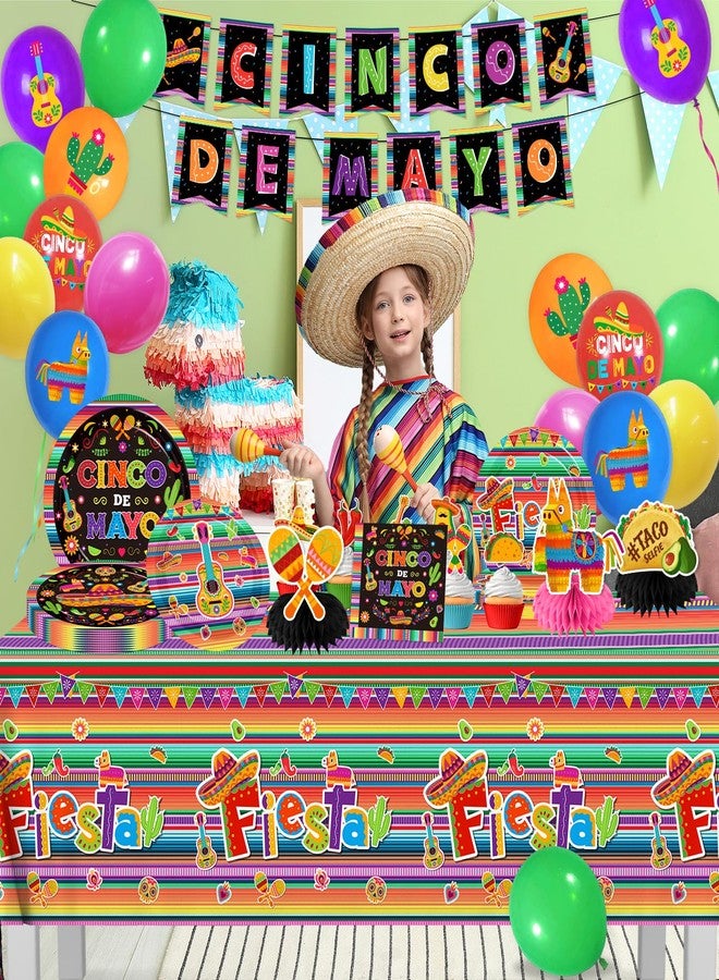 YTGUVBK Cinco De Mayo Decorarions, Fiesta Party Decorations Mexican Tableware incldue Fiesta Plates and Napkins,Cups,Banner,Balloons,Tablecloth,Hanging Swirl,Cake Topper,Honeycomb for Mexican Party Supplies - Image 3