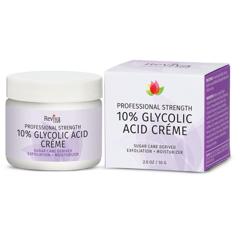 Reviva Labs 10% Glycolic Acid Creme Daily Moisturizer and Mild Exfoliant - Natural Sugar Cane Derived Alpha Hydroxy Acid Face Cream, Acido Glicolico Crema - Image 1