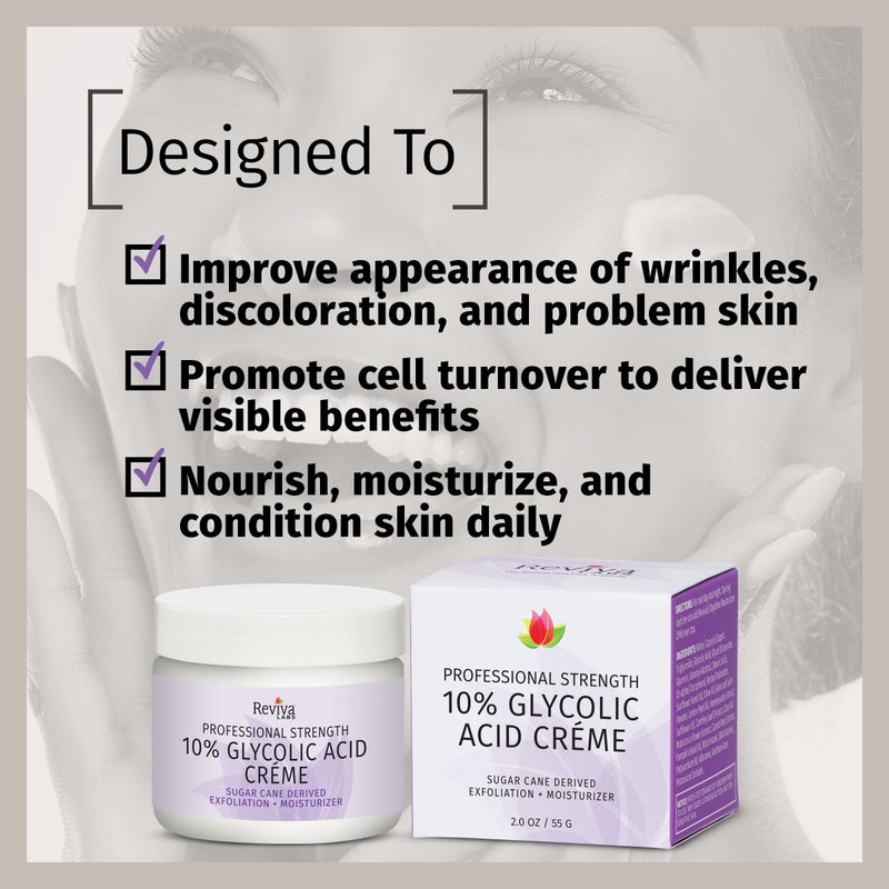 Reviva Labs 10% Glycolic Acid Creme Daily Moisturizer and Mild Exfoliant - Natural Sugar Cane Derived Alpha Hydroxy Acid Face Cream, Acido Glicolico Crema - Image 4