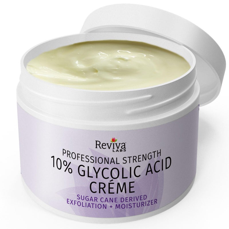 Reviva Labs 10% Glycolic Acid Creme Daily Moisturizer and Mild Exfoliant - Natural Sugar Cane Derived Alpha Hydroxy Acid Face Cream, Acido Glicolico Crema - Image 2
