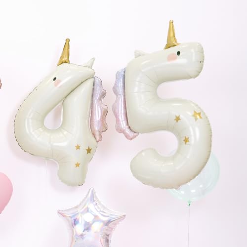PartyDeco Unicorn Number 4 Balloon PartyDeco 365 Inch Holographic Foil Birthday Number Balloon for Girls Unicorn 4th Birthday Decorations Air Helium - Image 5