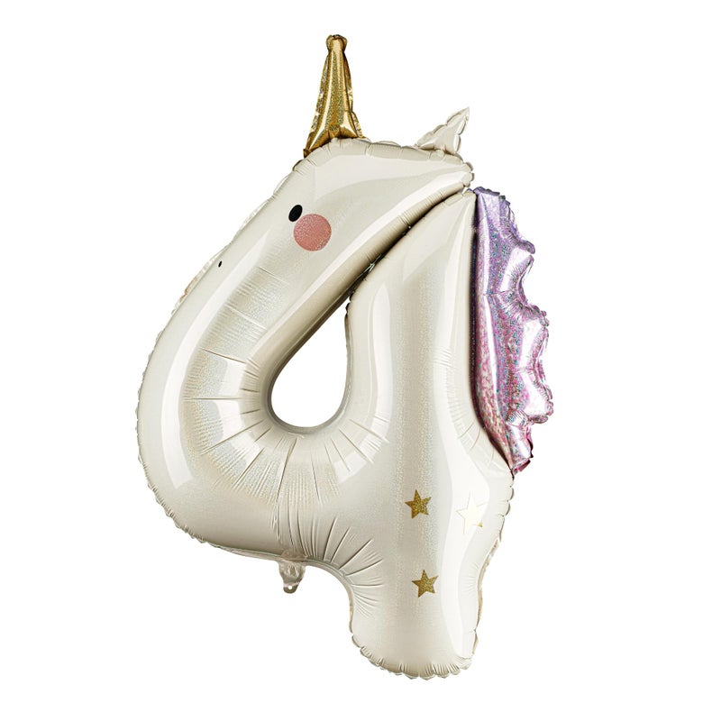 PartyDeco Unicorn Number 4 Balloon PartyDeco 365 Inch Holographic Foil Birthday Number Balloon for Girls Unicorn 4th Birthday Decorations Air Helium - Image 3