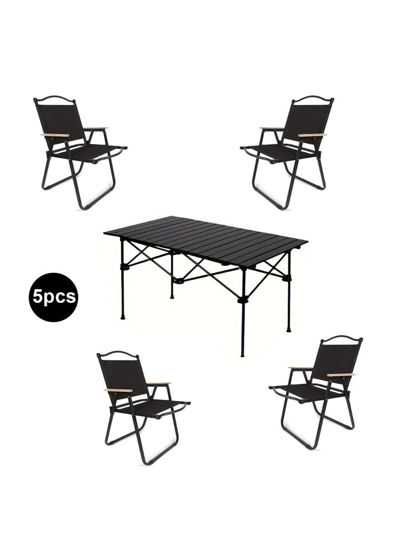 AGD Camping Set Consisting of a Table and 4 Chairs, Foldable, Ideal for Picnics and Outdoor Activities, black - Image 1