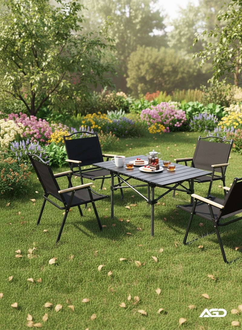 AGD Camping Set Consisting of a Table and 4 Chairs, Foldable, Ideal for Picnics and Outdoor Activities, black - Image 3