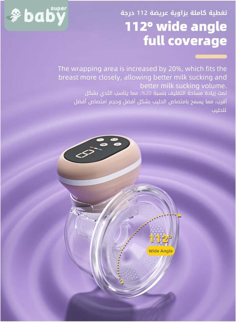 سوبر بيبي مضخة ثدي كهربائية يمكن ارتداؤها بدون استخدام اليدين مع 30 قطعة من أكياس تخزين حليب الثدي، منخفضة الضوضاء وغير مؤلمة، مع شاشة LCD، مجهزة بـ 3 أوضاع و9 تروس - Image 5
