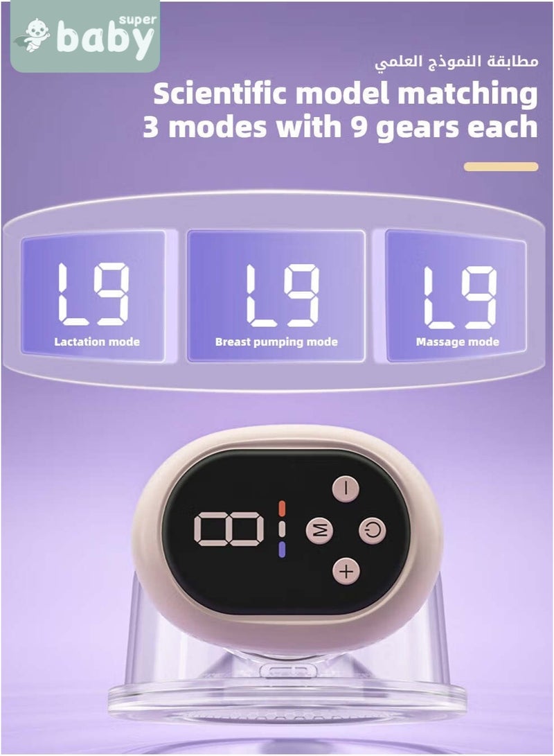 سوبر بيبي مضخة ثدي كهربائية يمكن ارتداؤها بدون استخدام اليدين مع 30 قطعة من أكياس تخزين حليب الثدي، منخفضة الضوضاء وغير مؤلمة، مع شاشة LCD، مجهزة بـ 3 أوضاع و9 تروس - Image 4
