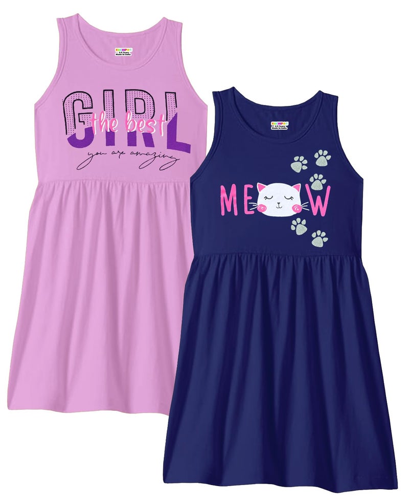 Kuchipoo Girls Regular Fit Cotton Frocks (KUC-DRS-106, 7-8 Years, Multi-Colored) - Pack of 2 - Image 1