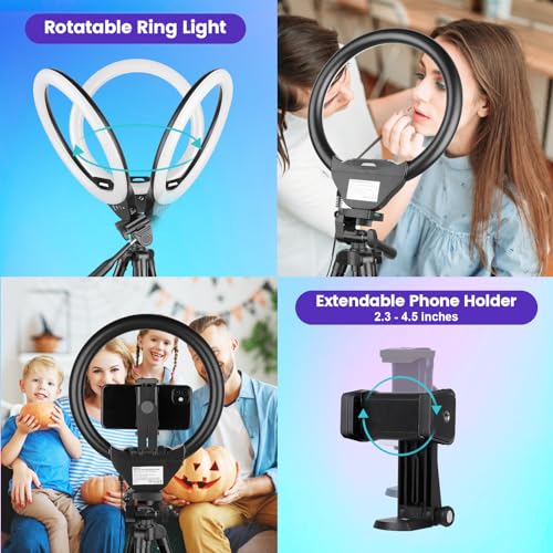 Sensyne إضاءة حلقة RGB بحجم 10 بوصات من Sensyne مع حامل ثلاثي قابل للتمديد بطول 50 بوصة، أضواء دائرية مع حامل هاتف للبث المباشر/المكياج/فيديو يوتيوب/تيك توك، متوافقة مع جميع الهواتف - Image 3