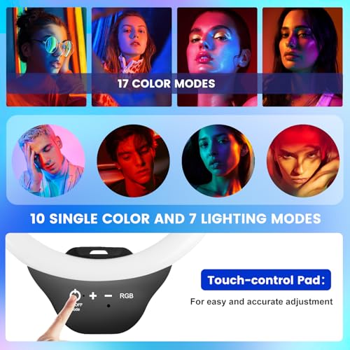 Sensyne إضاءة حلقة RGB بحجم 10 بوصات من Sensyne مع حامل ثلاثي قابل للتمديد بطول 50 بوصة، أضواء دائرية مع حامل هاتف للبث المباشر/المكياج/فيديو يوتيوب/تيك توك، متوافقة مع جميع الهواتف - Image 4