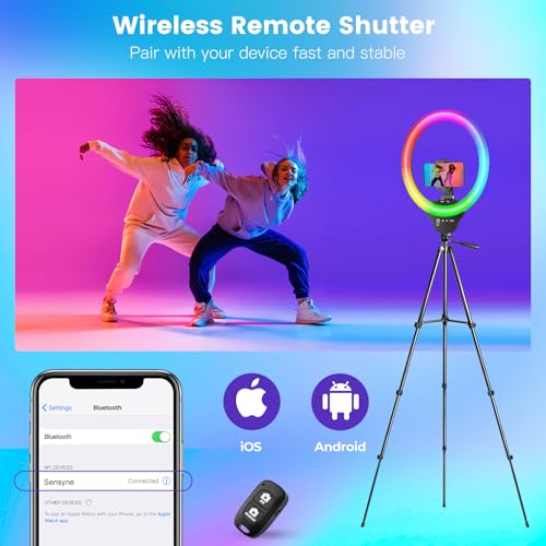 Sensyne إضاءة حلقة RGB بحجم 10 بوصات من Sensyne مع حامل ثلاثي قابل للتمديد بطول 50 بوصة، أضواء دائرية مع حامل هاتف للبث المباشر/المكياج/فيديو يوتيوب/تيك توك، متوافقة مع جميع الهواتف - Image 5