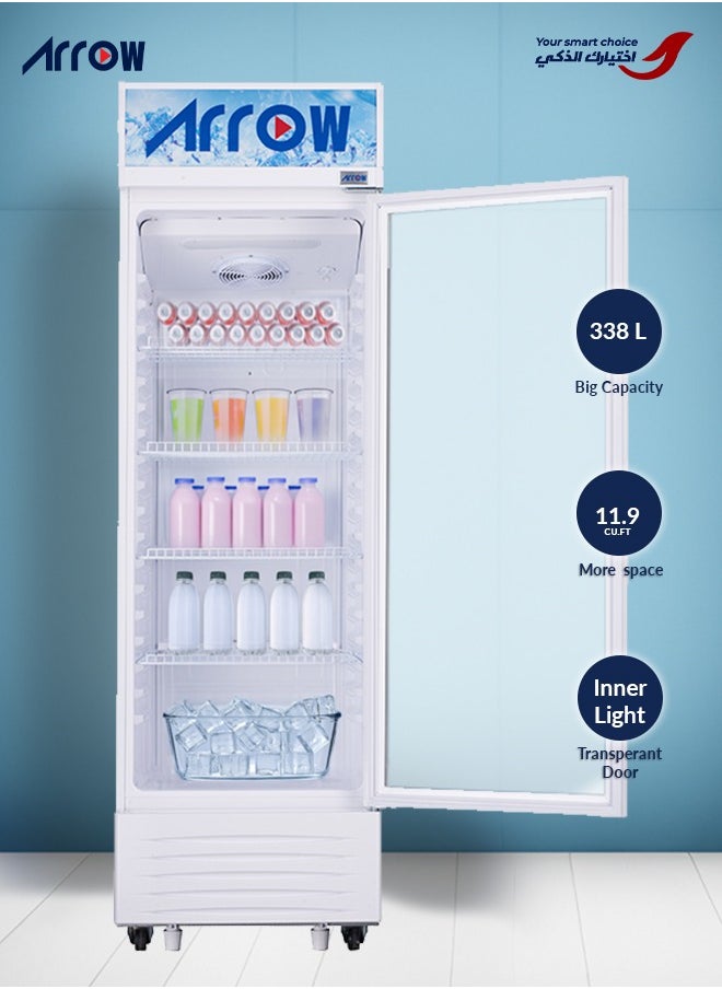 Arrow - 338L Showcase Refrigerator, 11.9 Cubic Feet, Manual Defrost, Mechanical Control, 4 Wire Shelves, Inner Light, White Interior, Max Noise Level 42dB | Model Name: RO-350SCK - Image 1