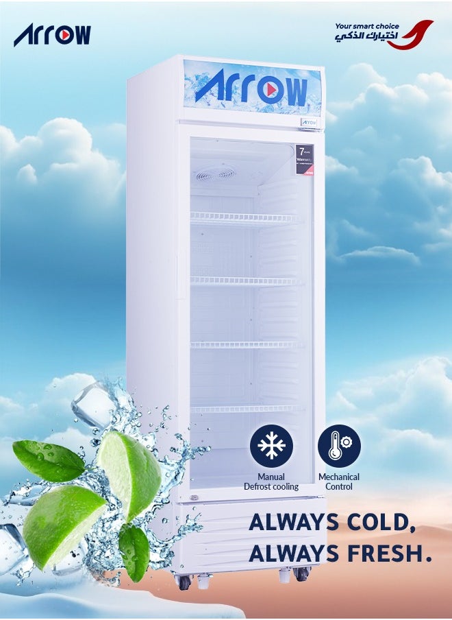 Arrow - 338L Showcase Refrigerator, 11.9 Cubic Feet, Manual Defrost, Mechanical Control, 4 Wire Shelves, Inner Light, White Interior, Max Noise Level 42dB | Model Name: RO-350SCK - Image 1