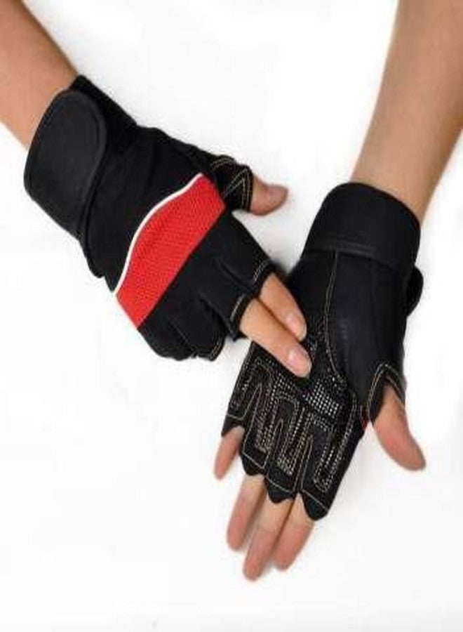 ZaySoo Weight Lifting Gym Gloves Gym & Fitness Half Gloves (Black, Red) - Image 2
