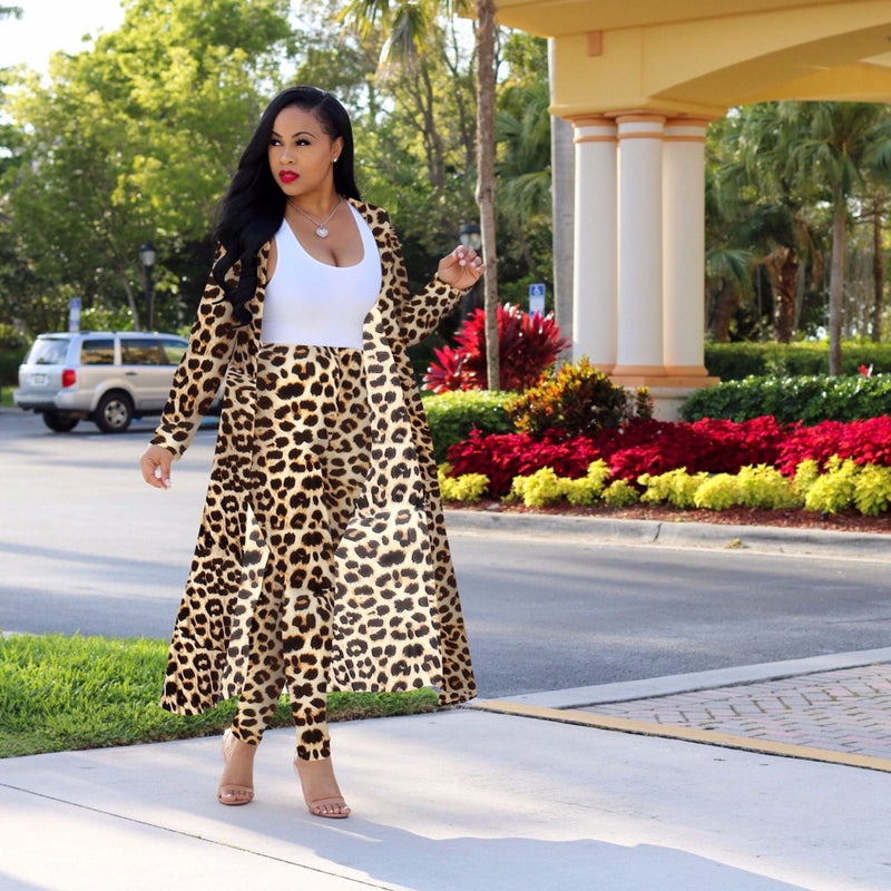 Spot! 8576 Leopard Cardigan Long Sleeve Two-Piece Night Clothes - Image 4